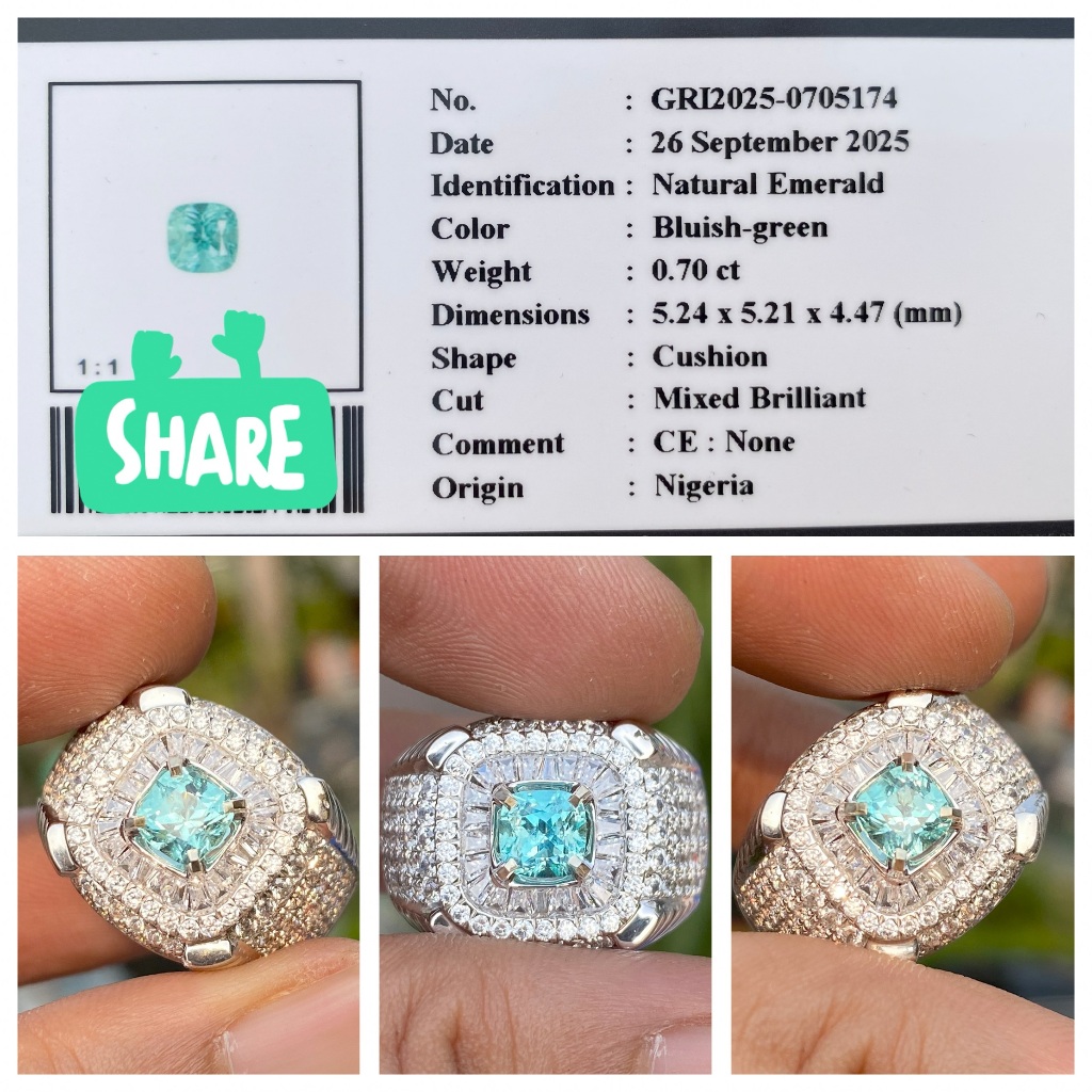 Natural 0.70ct bluish green emerald None Oil nigeria