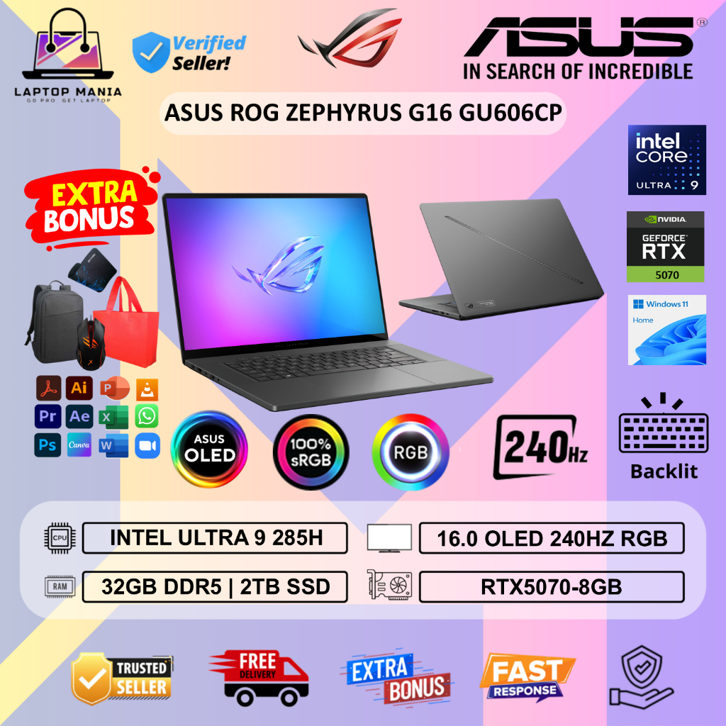 Laptop Asus ROG Zephyrus OLED RTX4070 8GB Ultra 9 285H 32GB 2TB 16.0" 240Hz - Zephyrus G16 GU606CP