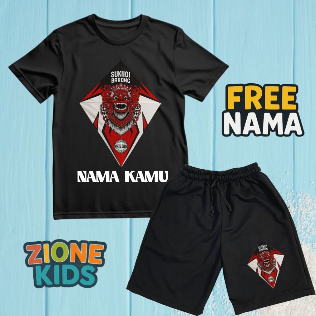 Setelan Kaos & Celana Anak Motif Layangan Barong | Free Nama | Bahan Adem