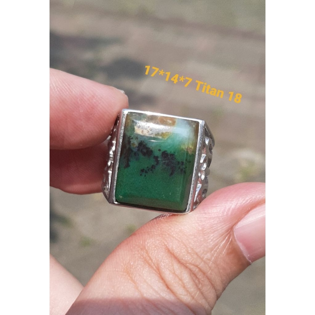 Natural Cincin Batu Hijau Garut Model Kotak Kantoran Murah Berkelas