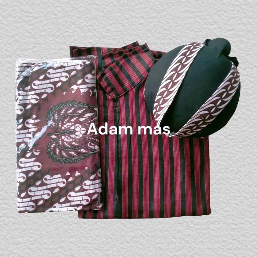 Setelan Baju Lurik Pria Adat Jawa Set Pakaian Tradisional Laki Laki Dewasa Set Baju jawa