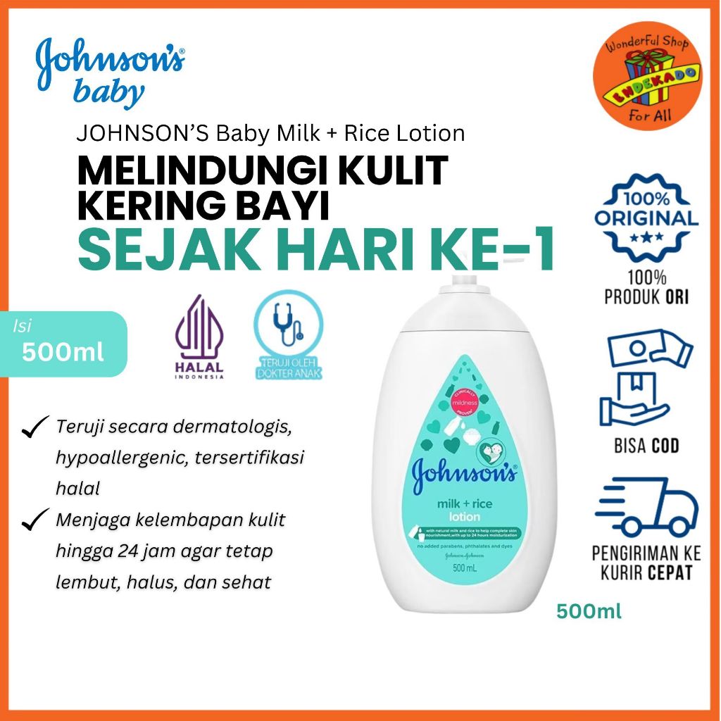 JOHNSON'S Milk+Rice Body Lotion Pump 500ml - Lotion Bayi