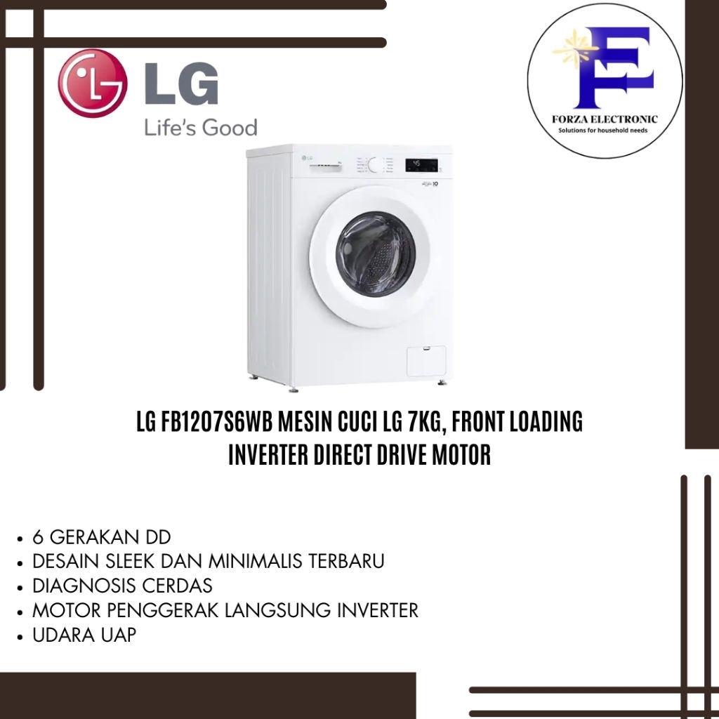 LG FB1207S6WB Mesin Cuci LG 7kg, Front Loading Inverter Direct Drive Motor