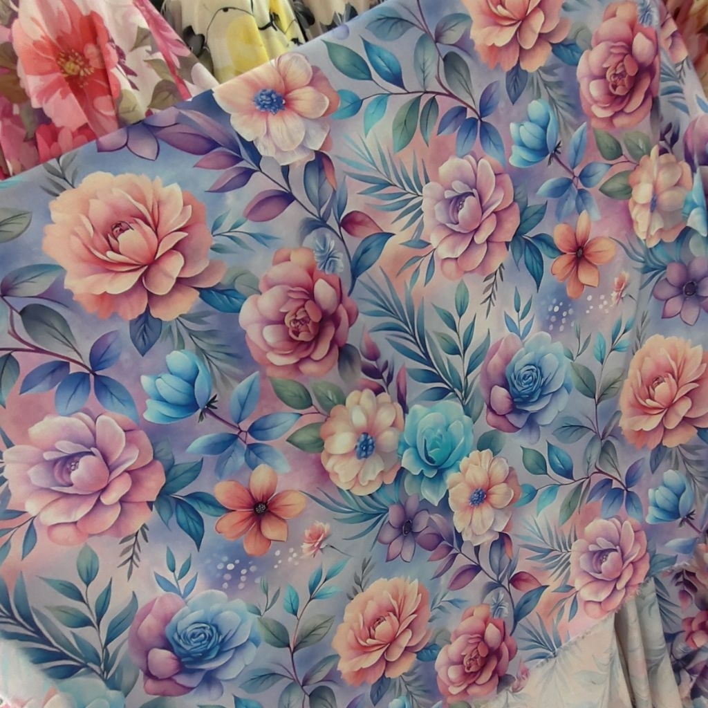 KAIN KATUN RAYON VISCOSE PREMIUM MOTIF BUNGA BESAR - KAIN RAYON MOTIF KEMBANG BESAR HARGA PERSETENGA