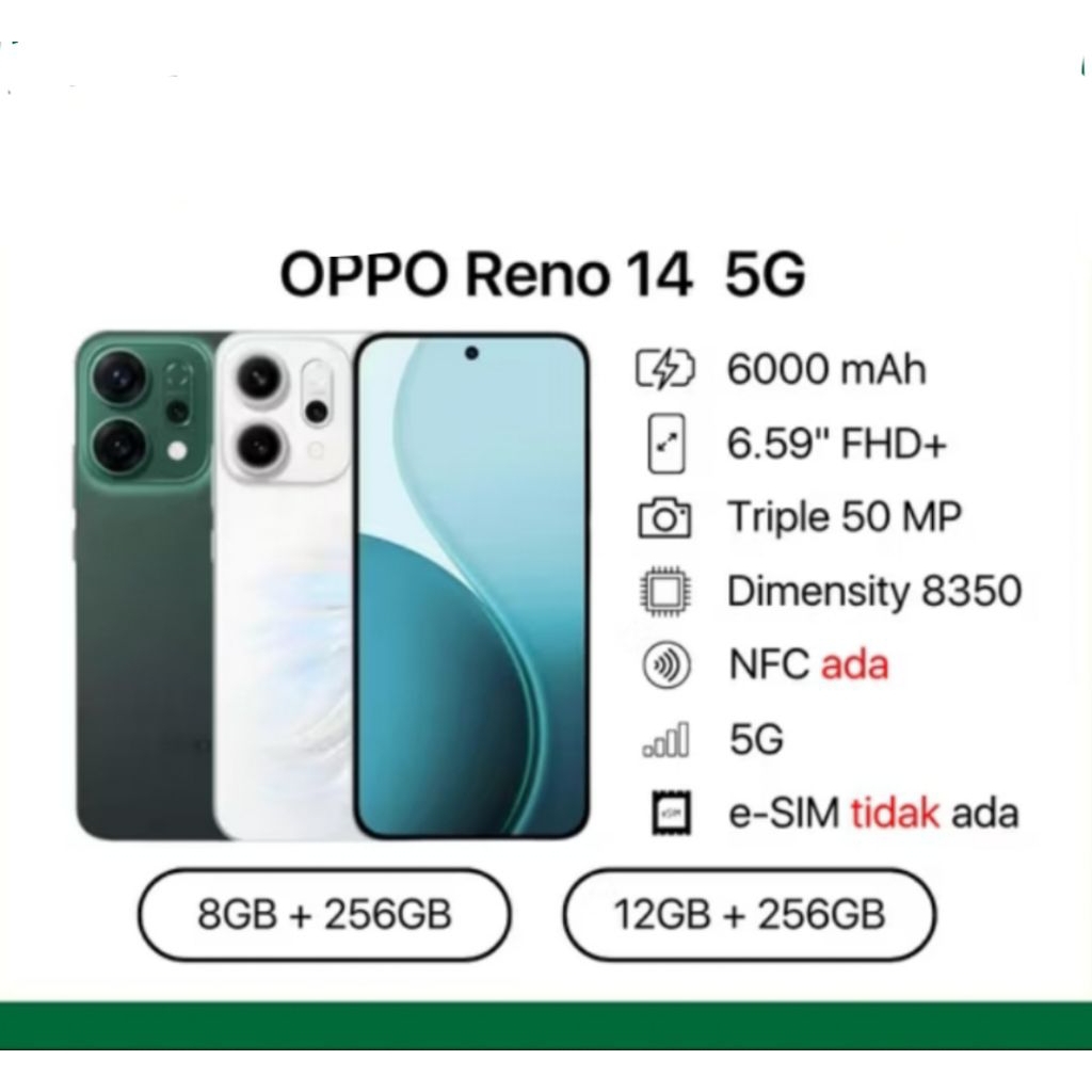 OPPO RENO 14 5G 12/256 BARU SEGEL GARANSI RESMI OPPO 100% ORIGINAL
