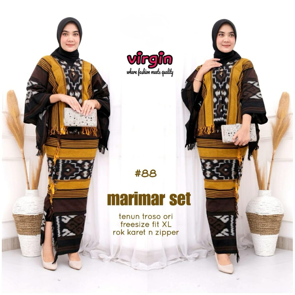 Marimar Setelan Tenun Troso Ori Freesize Fit XL Set Troso Set Tenun Wanita