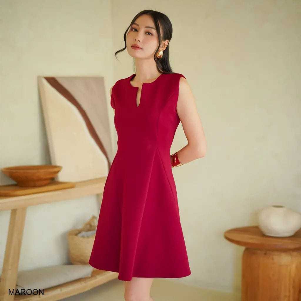 Marine Dress (Dress Formal Smart Casual Wanita) Maroon / Merah