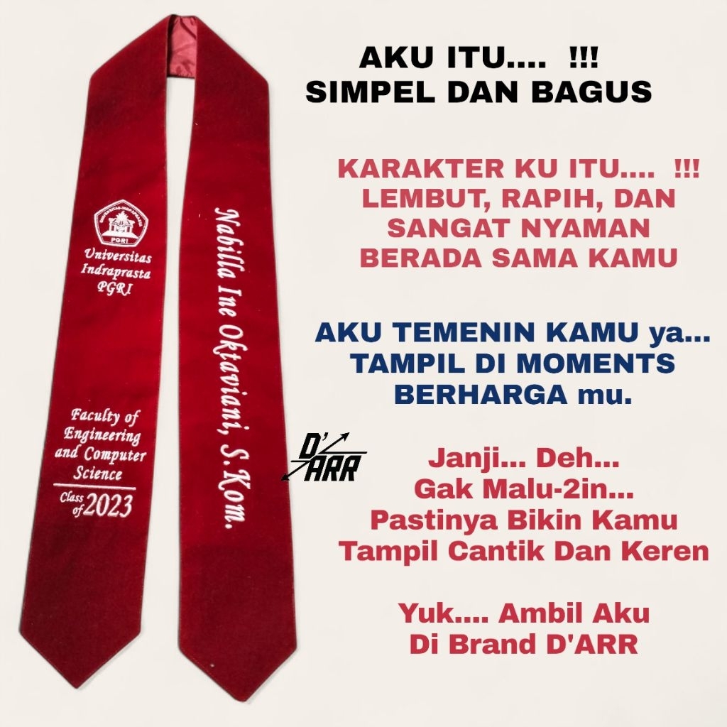 ( P.O 2-3 HARI ) MURAH - Selempang Wisuda Kalung Leher Bordir /Selempang Wisuda Stanford /  Bahan Be