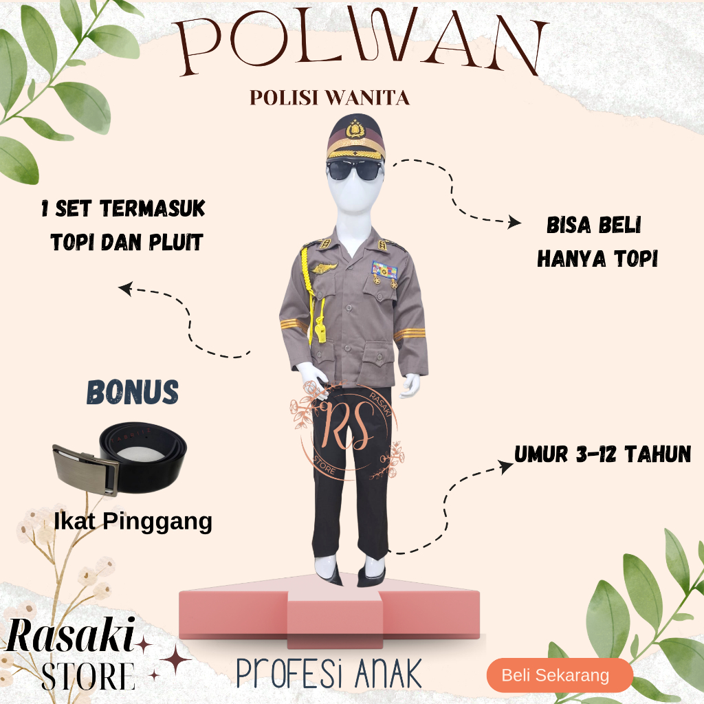 Baju Seragam Polisi Sabhara Anak Perempuan Full Set Baju Seragam Anak TK/PAUD Karnaval    baju polis