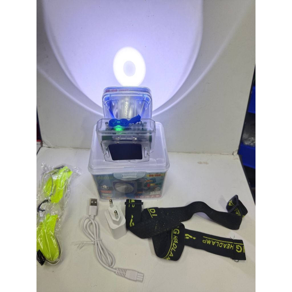 Senter Kepala 150Wat  Dorras DS-150 / Headlamp Led Menyelam Tahan 15 Jam Body Transparan