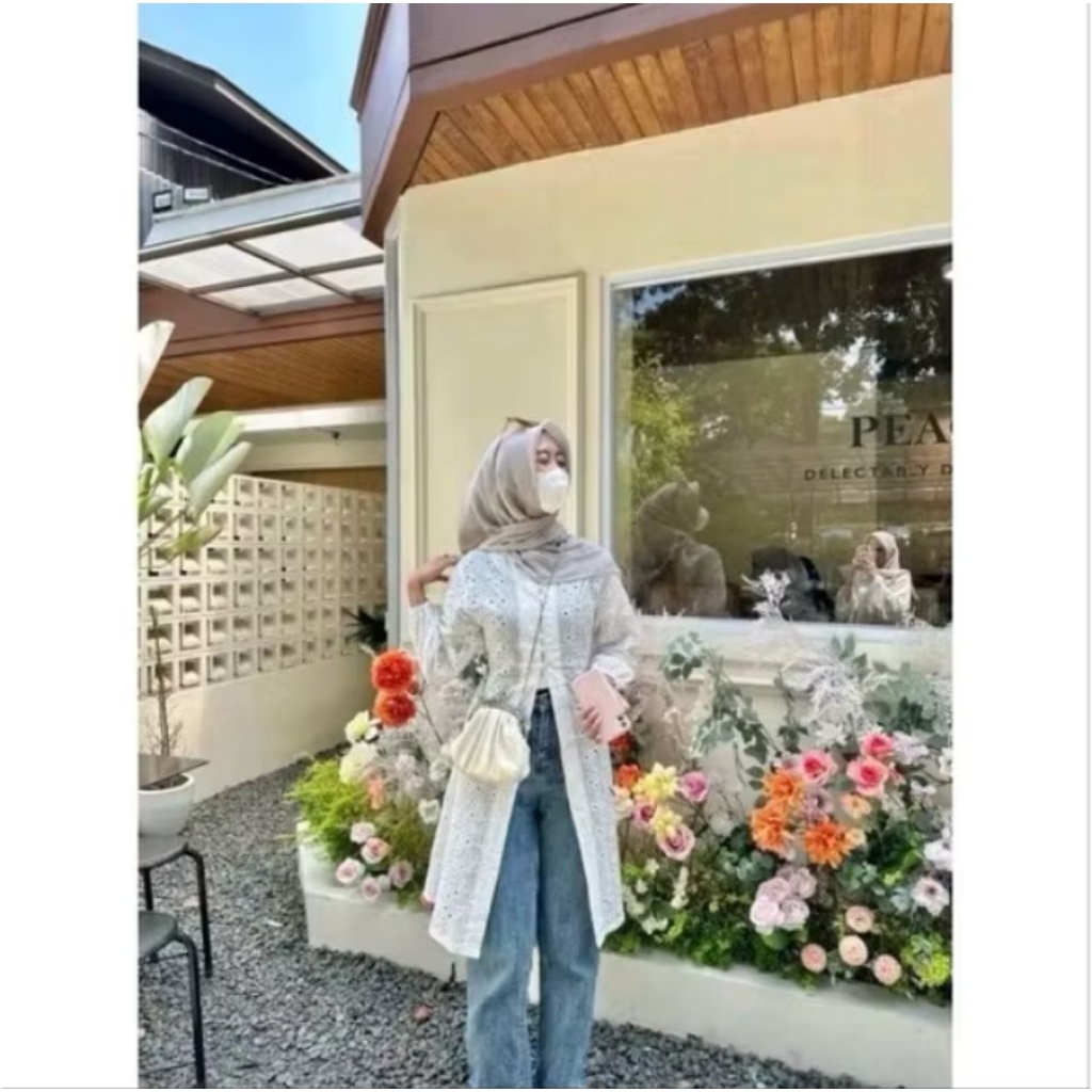 CHEA Tunik katun bordir (katbol) tunik kondangan/atasan tunik katun bolong