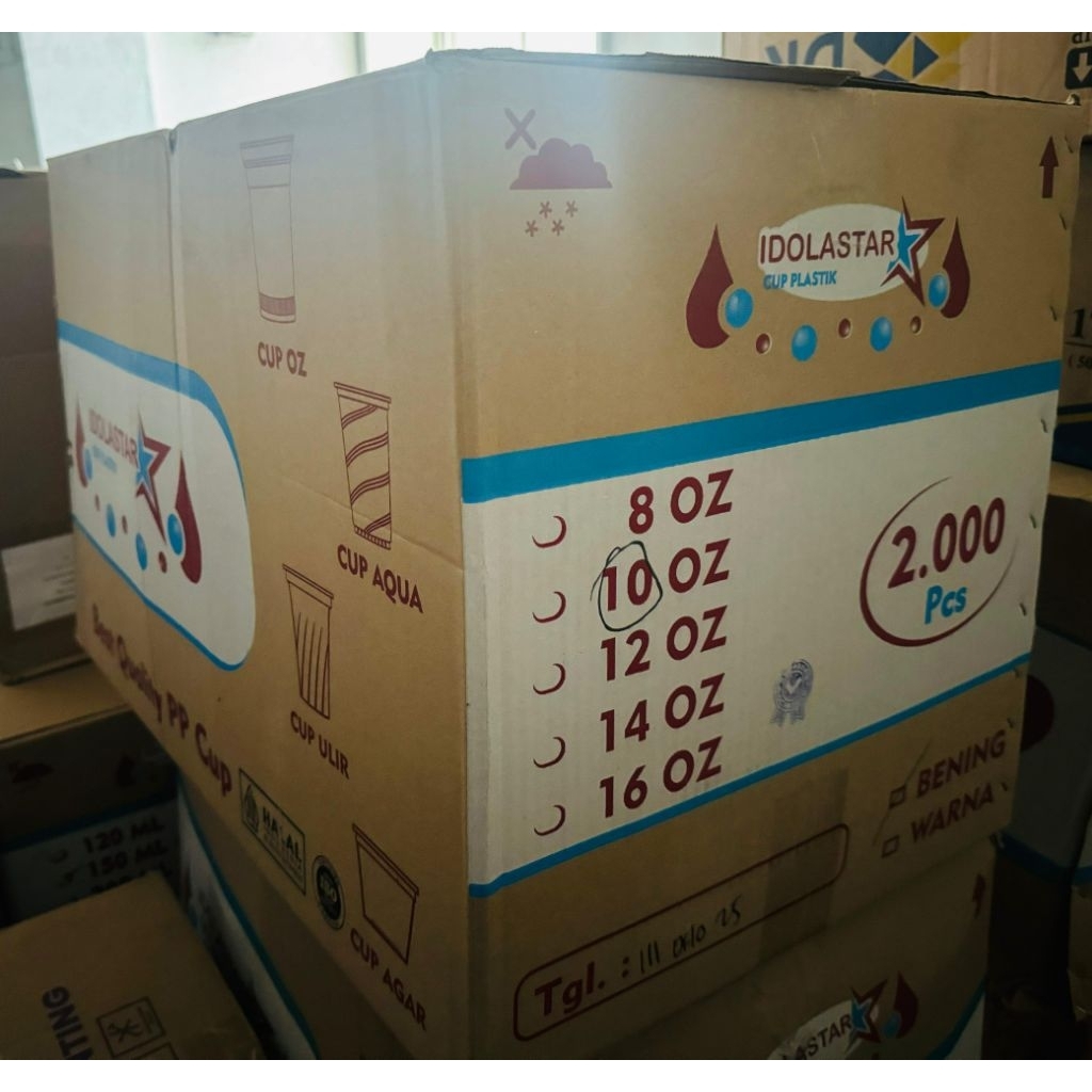 CUP GELAS PLASTIK 1 DOS ISI 2000 PCS UKURAN 10,12,14,16 OZ Merk Idola Star