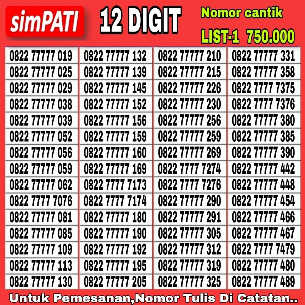 nomor cantik kartu perdana telkomsel 0822 77777 019