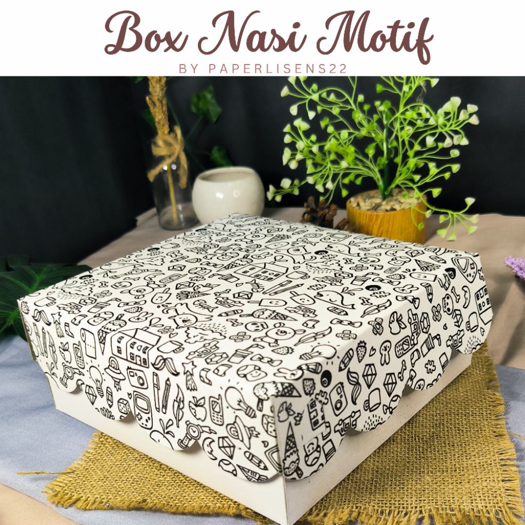(50Pcs) Box Nasi Motif/Box Nasi/Kotak Nasi/Wadah Nasi/Dus Nasi/Dus Nasi Motif/Dus Nasi Duplex/Kotak 
