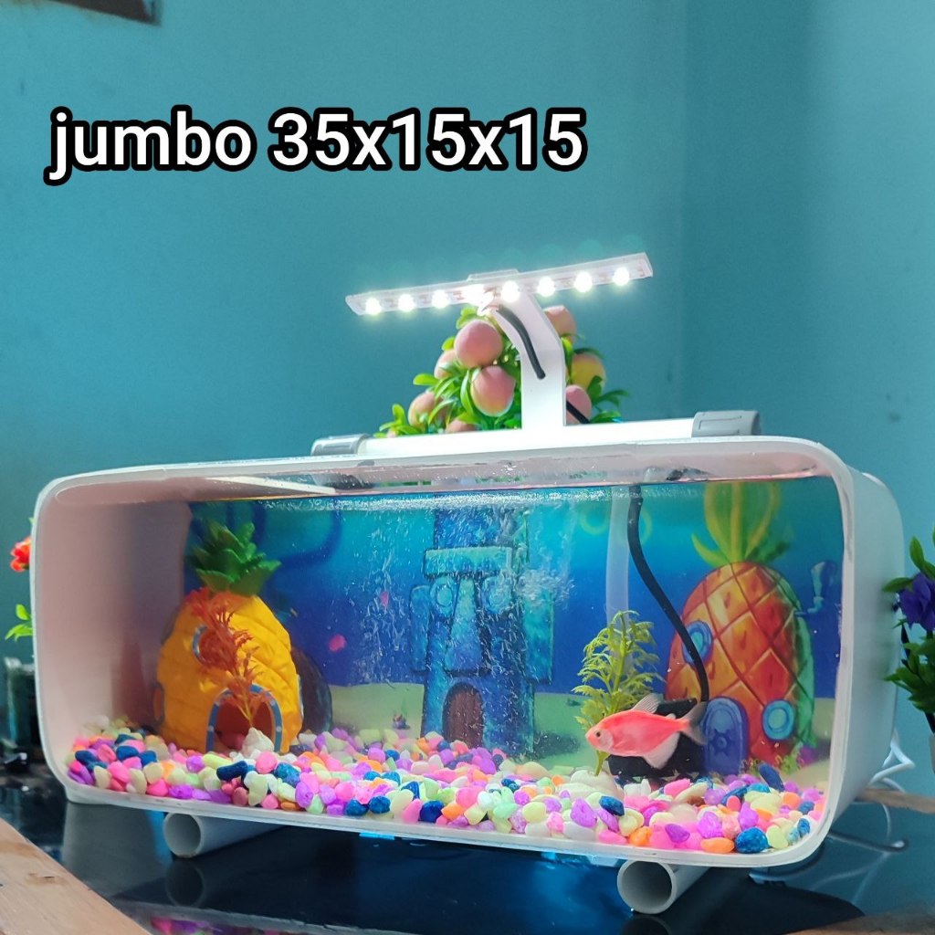 JUMBO akuarium fullset dengan filter dan pompa air mancur aquarium mini pvc akrilik