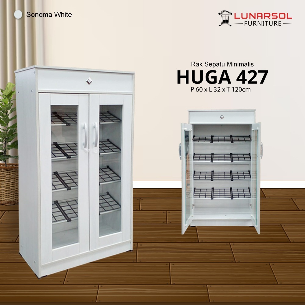 RAK SEPATU KACA KAYU 15 PASANG