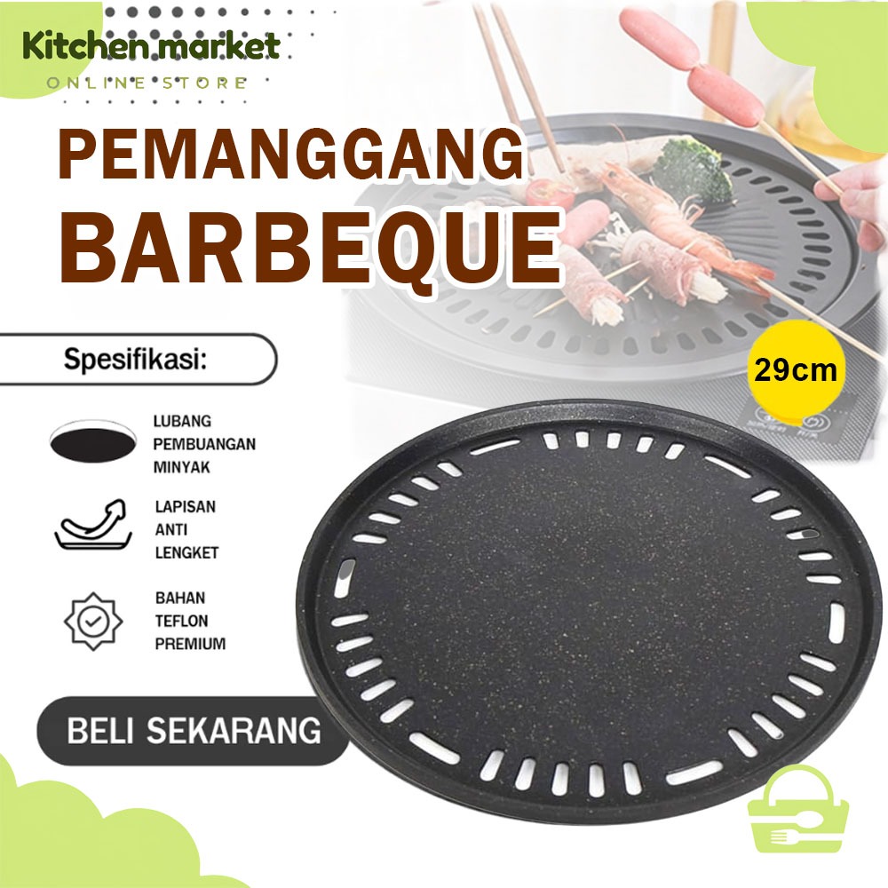 (KM)Panggangan BBQ 30cm Grill Pan Panggangan Bulat Anti Lengket Lapisan Teflon