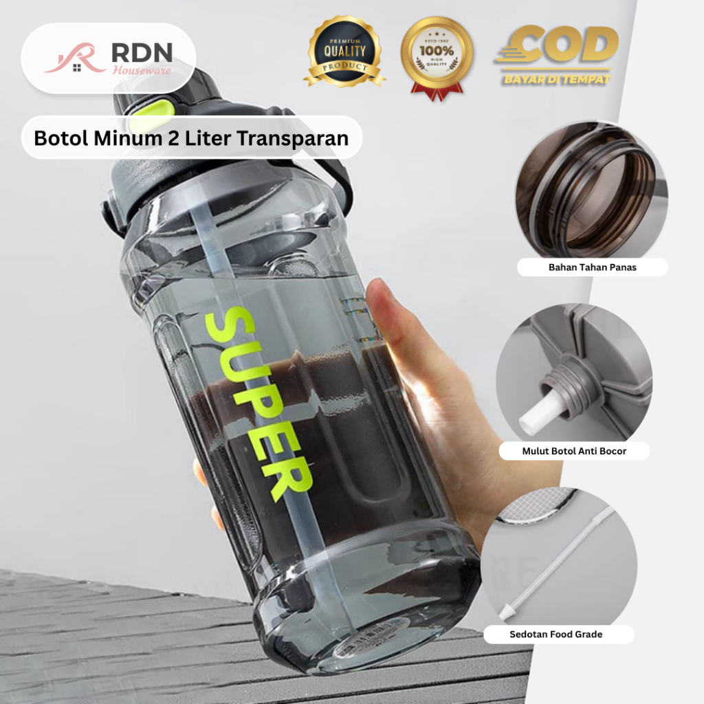 Botol Minum 2 Liter Murah Transparan  – Tumbler Minum Sport Olahraga BPA Free Food Grade Anti Bocor