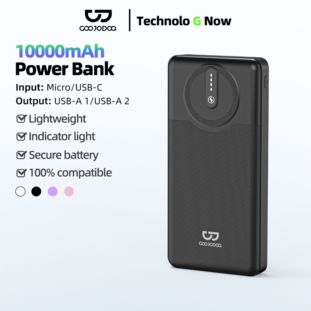 Goojodoq Powerbank 10000mah Original Pengisian Cepat dengan Senter 2 Output