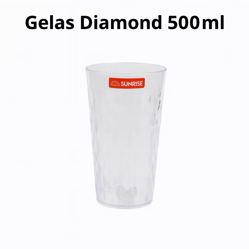 Gelas Akrilik Bening 500ml - Gelas Diamond - Gelas Kristal Motif Diamond Anti Pecah