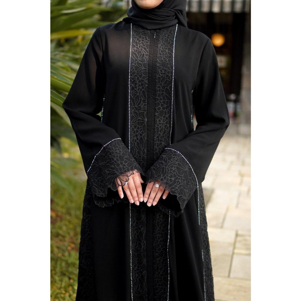 Abaya Jetblack Brukat Exclusive abaya hasna brukat abaya hitam