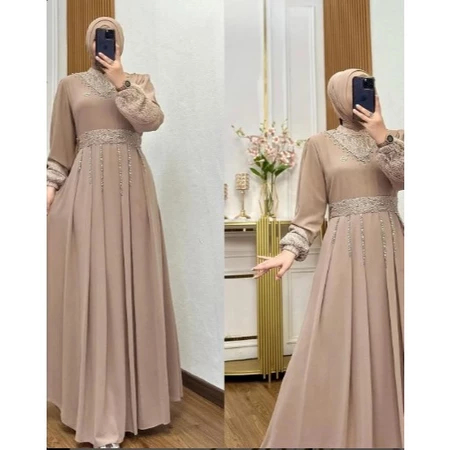 Baju Gamis Wanita Kekinian Laudiya Dress BC Size M L XL XXL XXXL Bahan Ceruty Babydoll Mix Brukat Ap
