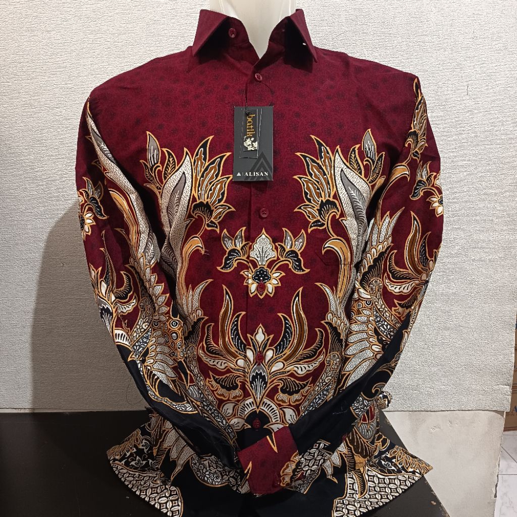 LENGAN PANJANG SLIMFIT ALISAN Batik 10773 Dasar Merah/Hijau