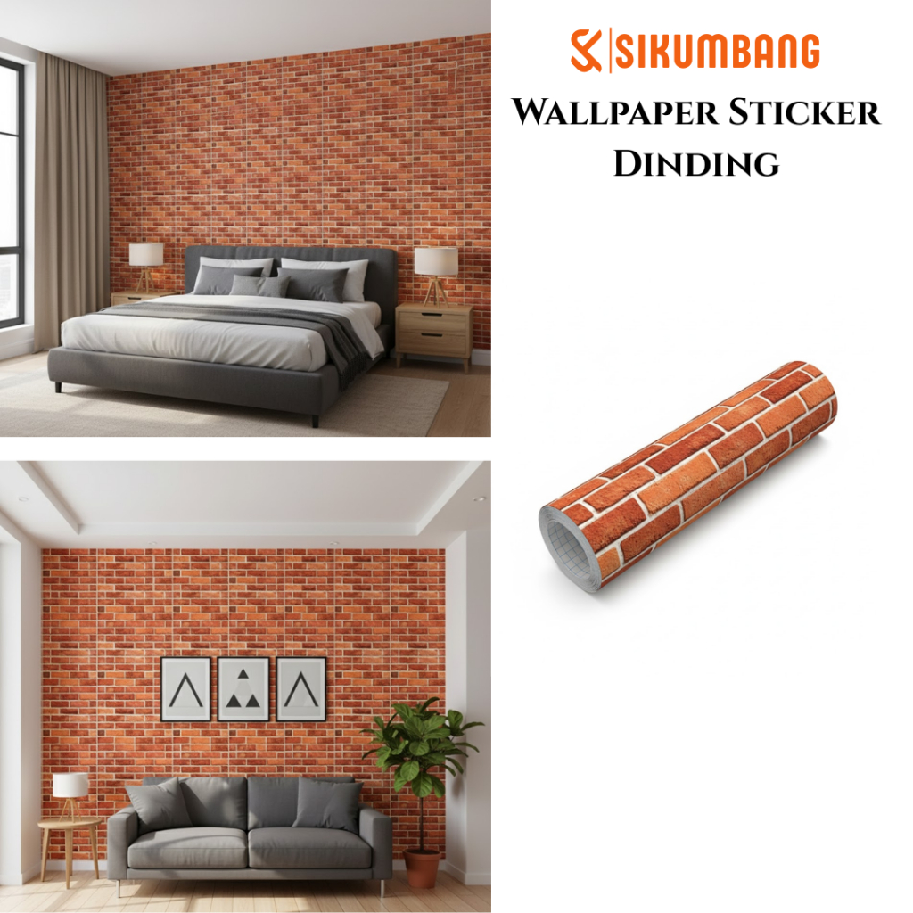 SIKUMBANG Wallpaper Sticker Dinding Bahan Pvc Motif Corak Bata Kombinasi 3D anti air