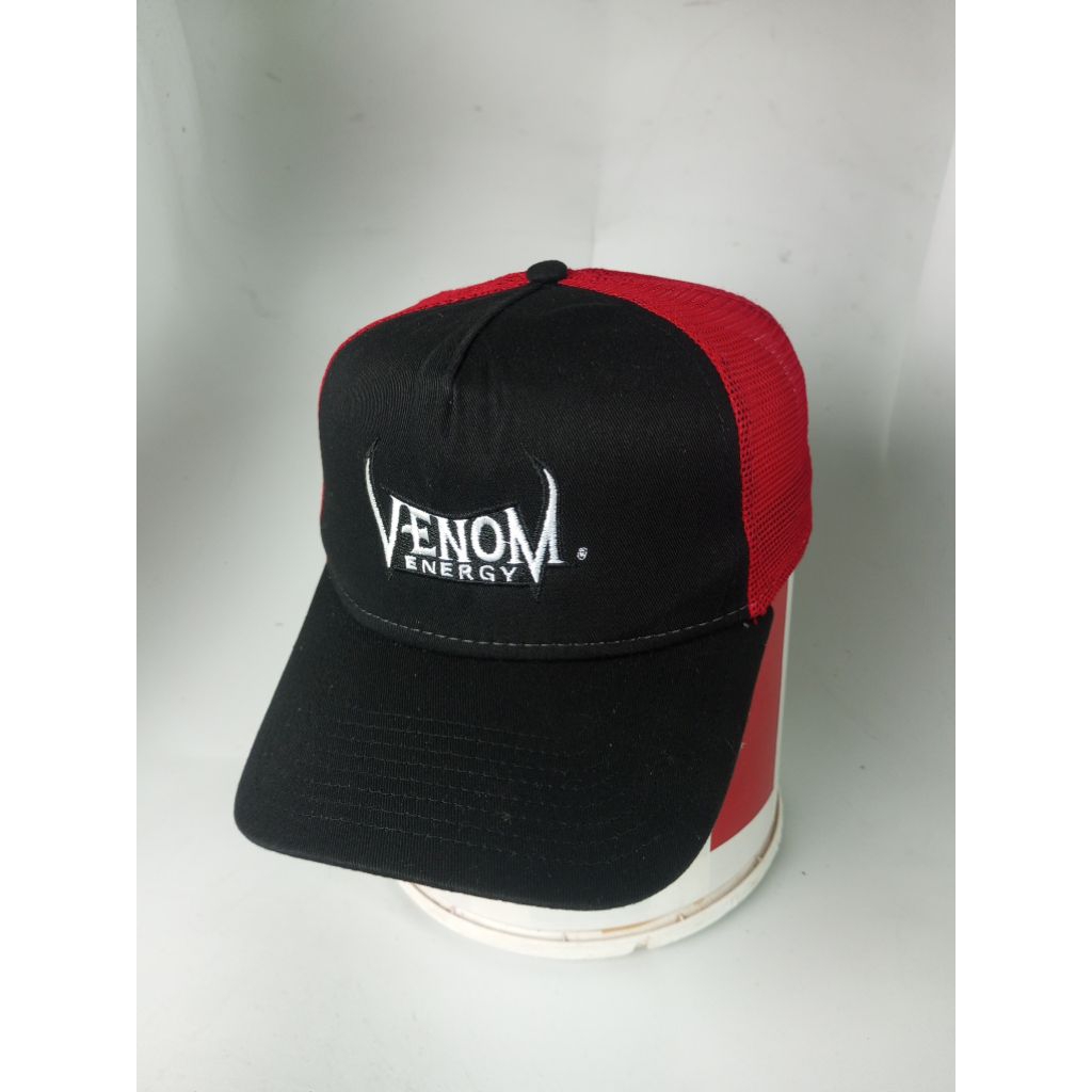 Topi New Era Venom Energy  9forty Cap Hat Snapback Trucker Mesh Black Red Jaring Merah Minuman