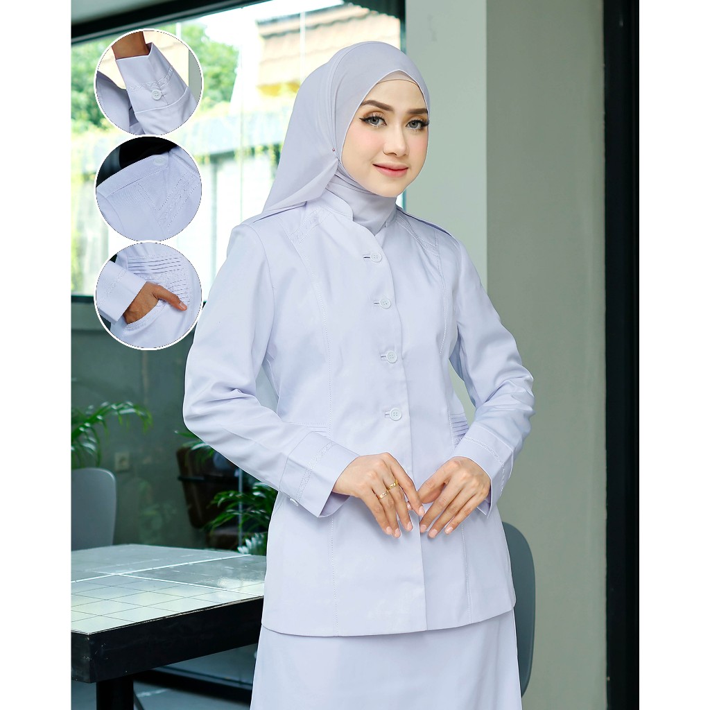 Seragam Kerja Dinas Perawat Putih-Putih 903 Polos Wanita Blazer Setelan Rok Span/Rok.A/Celana Panjan