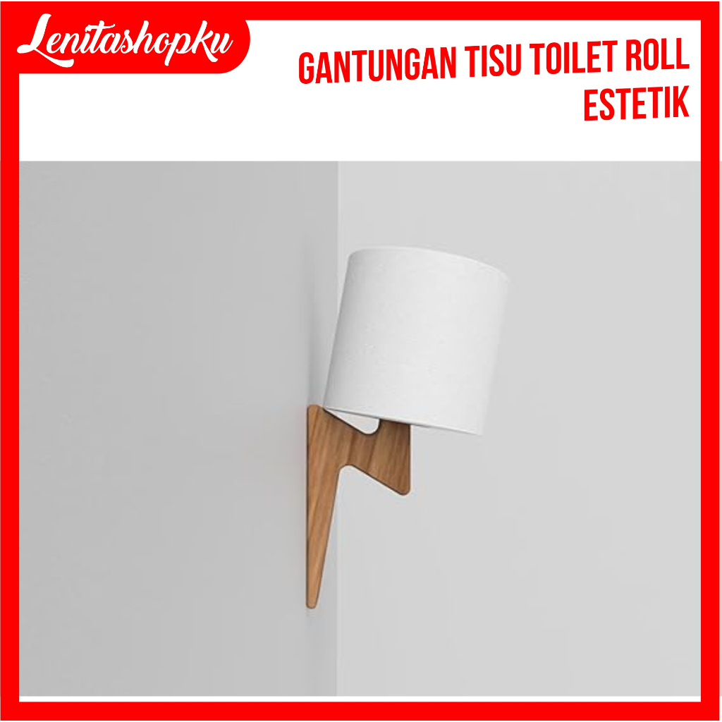Lenitashopku Tempat Tisu Toilet Tempel Dinding Gantungan Tisu Toilet Kayu Rak Kayu Unik untuk WC Kam