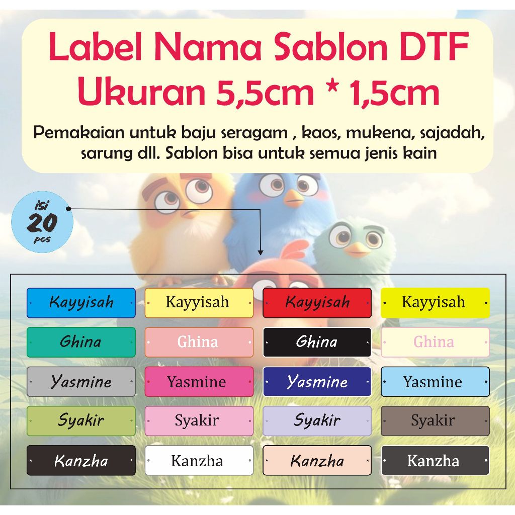 Sablon setrika Stiker label nama stiker label nama dtf custom FREE CUSTOM NAMA stiker DIY kaos