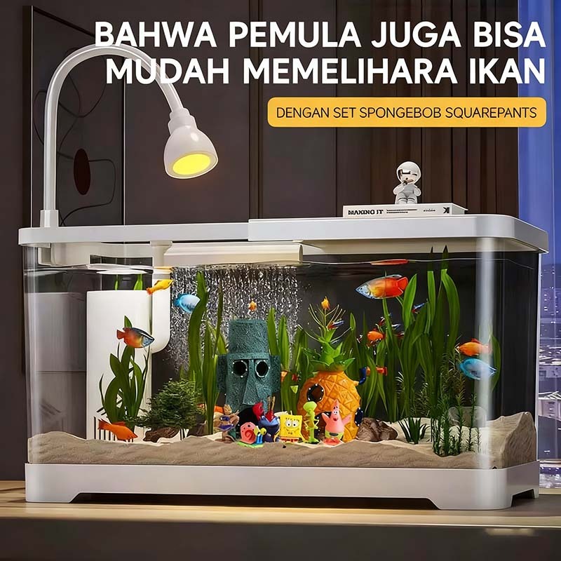 1 Set aquarium akrilik Tank Ikan Desktop Akuarium,Kit Desk Akuarium,Akuarium Plastik dengan Lampu LE