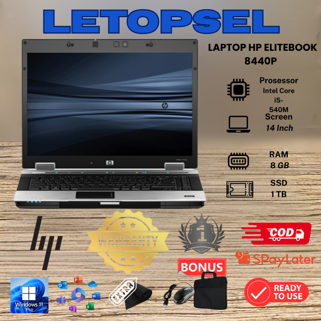 LAPTOP HP Elitebook 8440p Core i5 / RAM 8GB / 512GB SSD/BONUS TAS LAPTOP & MOUSE