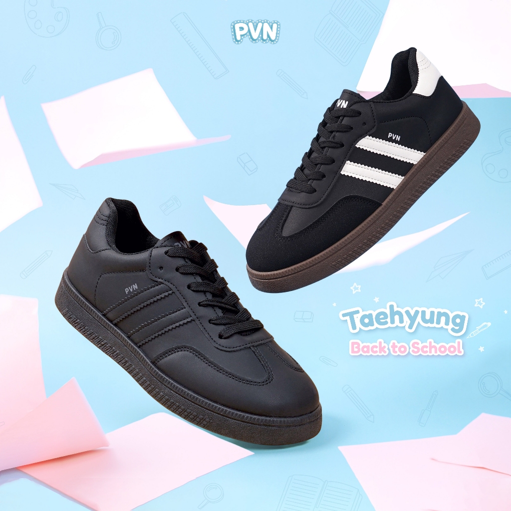 PVN Taehyung Back To School Sepatu Sekolah Hitam Sneakers Wanita Sport Shoes 303