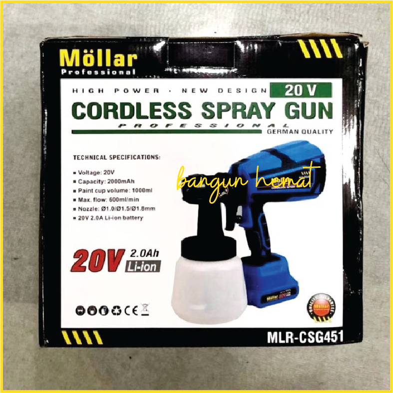 Spray Gun Baterai Mollar MLR-CSG451 – Cordless Spray Gun untuk Cat & Finishing