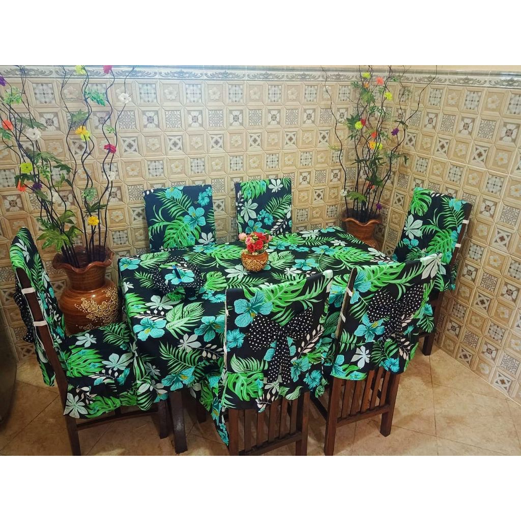 Sarung Kursi 6 Taplak Meja makan Cover kursi homeset