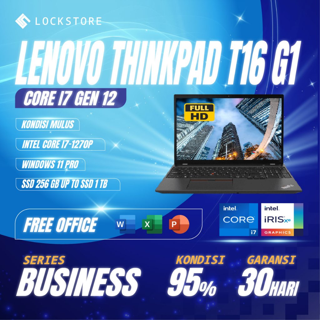 Lenovo Thinkpad T16 G1 Core i7 Gen 12 | RAM 16GB / 32GB / 64GB | SSD 256GB / 512GB / 1 TB | 16 Inch 