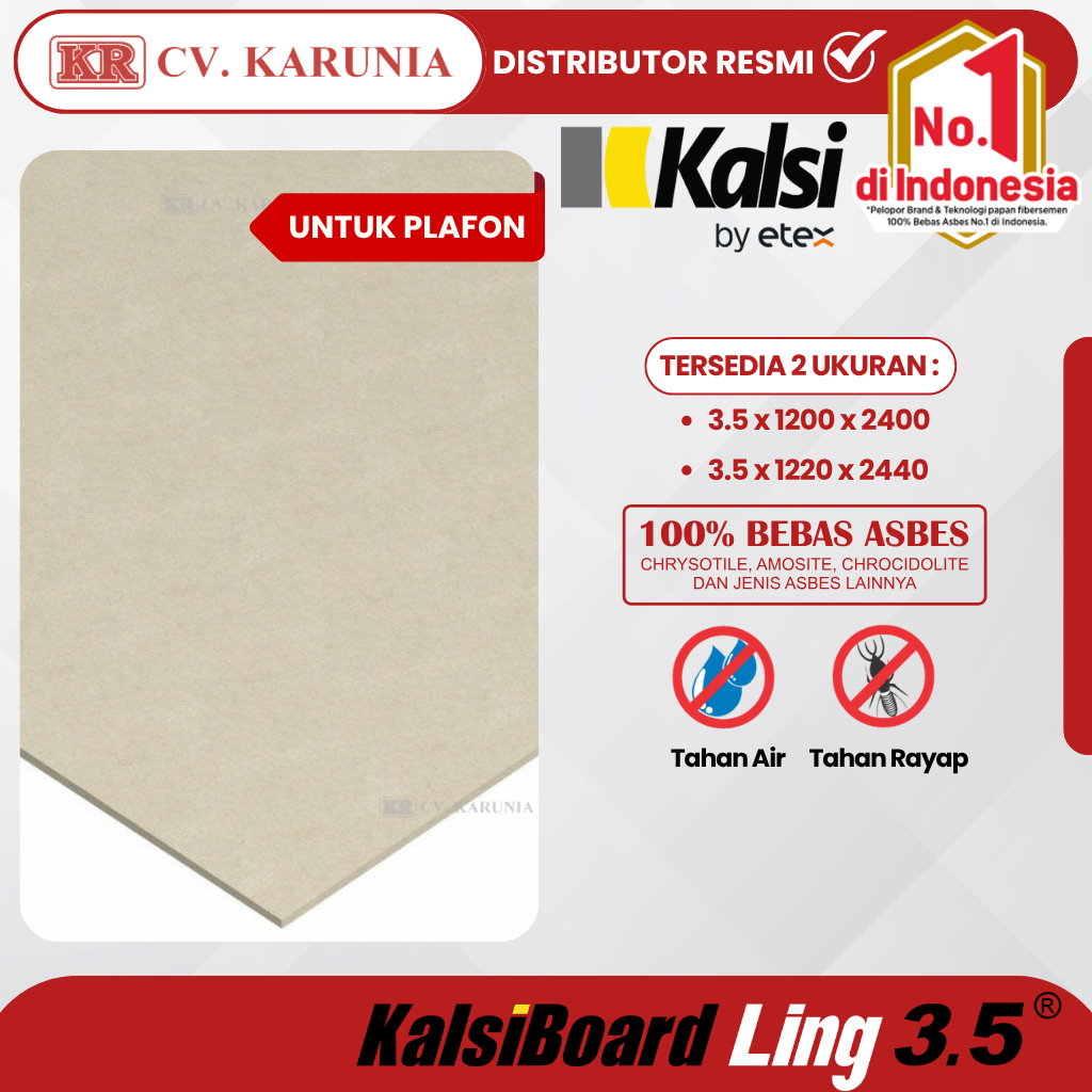 KalsiBoard Ling 3.5mm | KalsiBoard Plafon | Papan KalsiBoard | Plafon Fiber Semen Anti Rayap Anti Ai