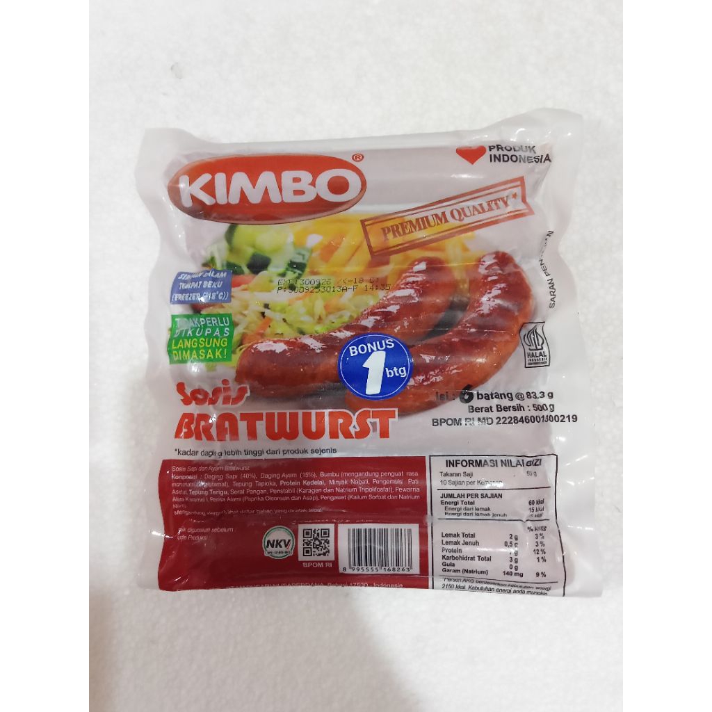 Kimbo Sosis jumbo/Sosis sapi & ayam Bratwurst 500gr