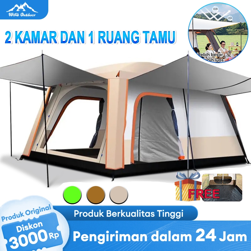 WTHB Outdoor Tenda Camping 8-12 orang outdoor 2 Ruangan Tenda Glamping  Automatic Waterproof Luxury 