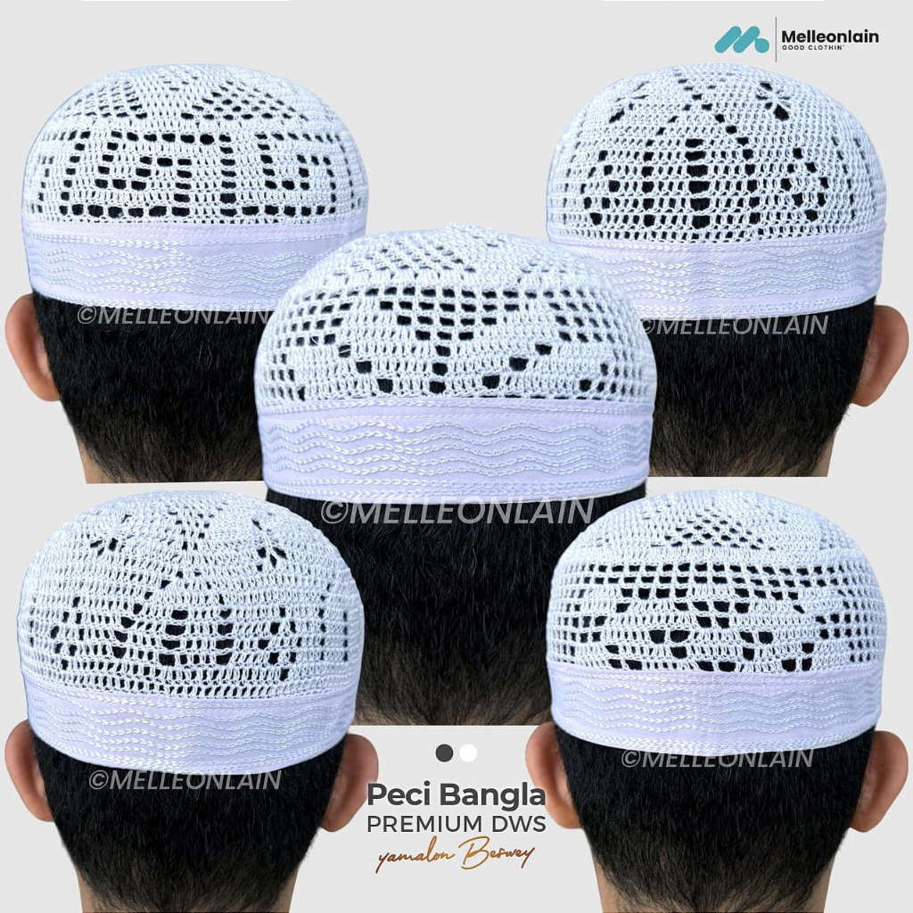 Peci BANGLA PREMIUM Kopiah Saudi Rajut Bangladesh Putih Songkok Arab Kain Bordir Santri