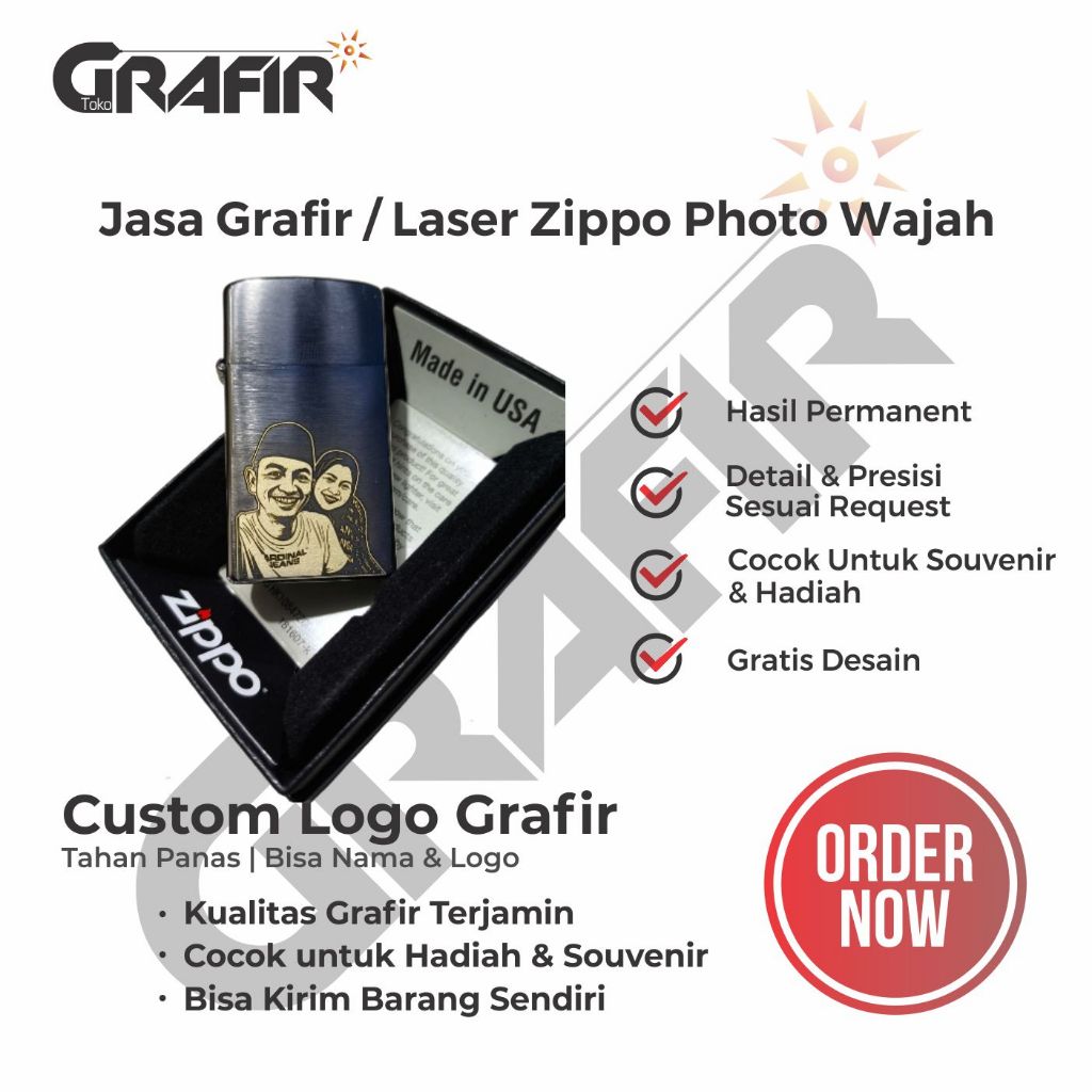 Jasa Laser Grafir Foto di Zippo Logam – Custom Ukir Permanen & Elegan