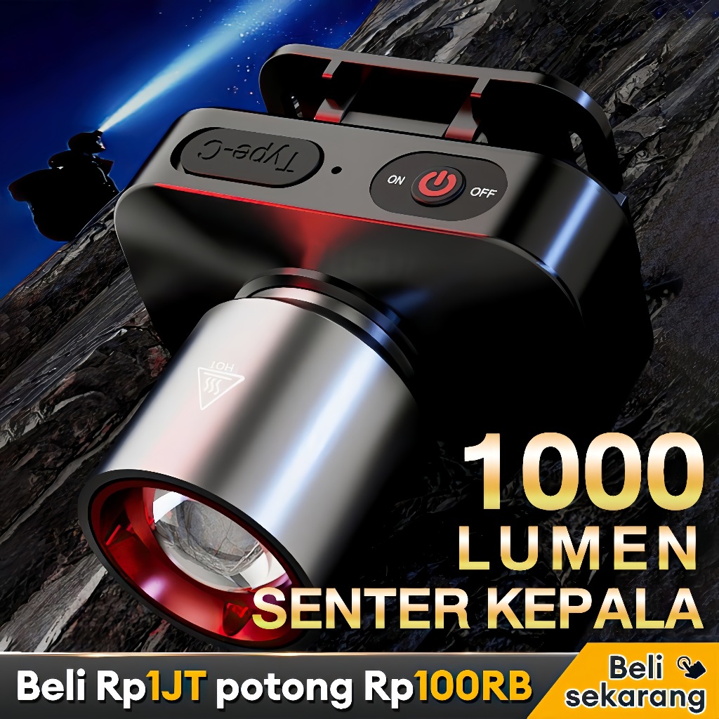 [Garansi 20 tahun] Senter Kepala Cahaya Maksimal Plus RechargePro 1000Lumen Headlamp Lampu dengan US