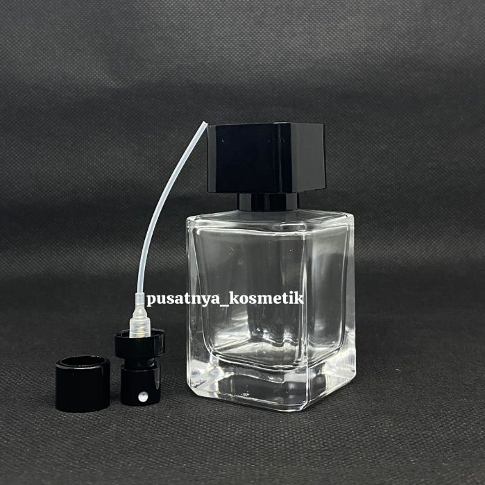 Botol Parfum Square 50ml Ring Press Tutup Hitam / Botol Parfum Laliq 50ml (1 DUS isi 70pcs)