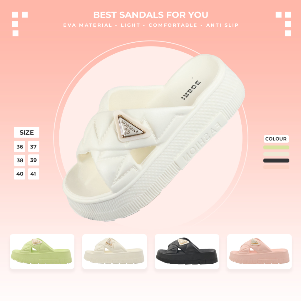 Sandal Wanita Selop Wedges Kepang Karet EVA 4 PIlihan Warna 576M