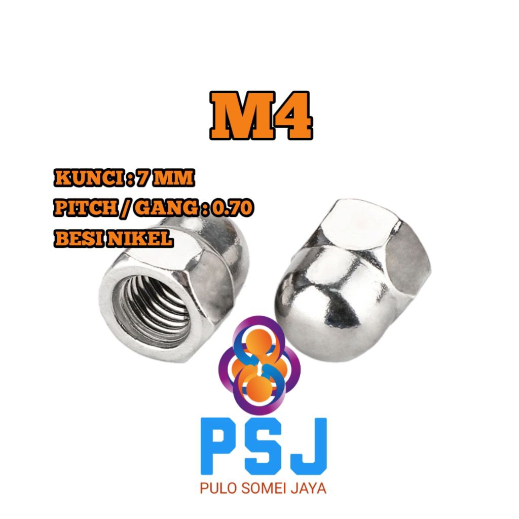 Mur Topi M4 x 0.70 Kunci 7 Nikel / Cap Nut Nikel - Cap Nut Chrome