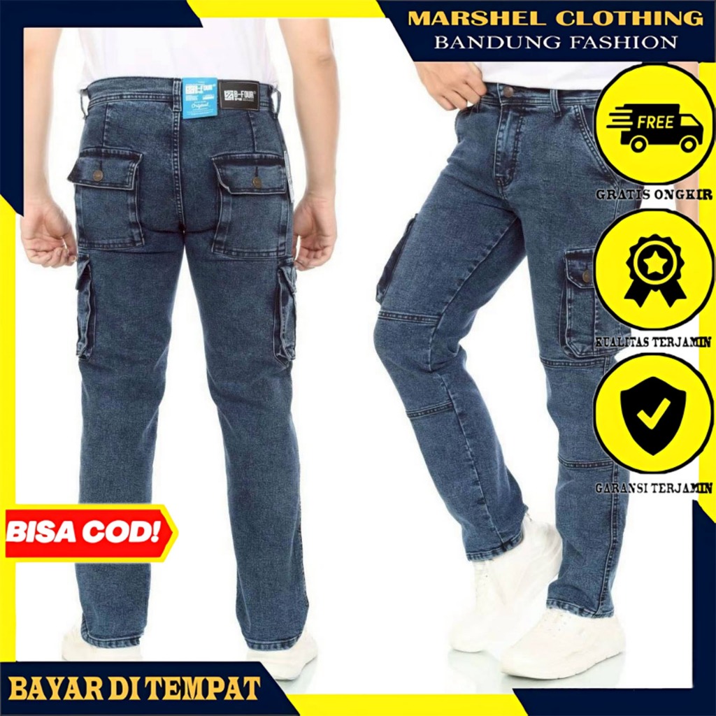 MCL - Cargo Jeans Kargo Denim Panjang Pria / Celana Denim Cargo Pria Model Saku Tempel