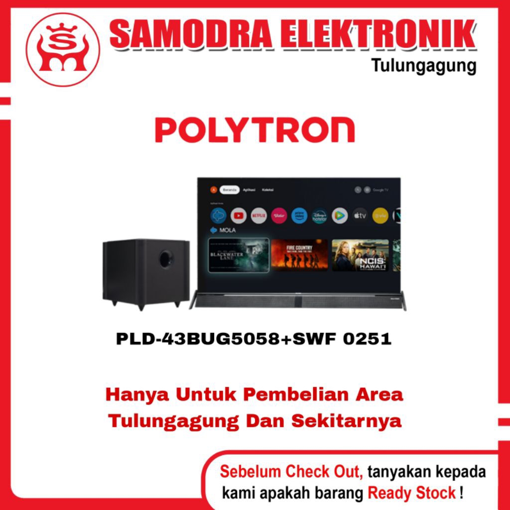 LED POLYTRON 43BUG5058+Subwoffer | Led 43 Inch Polytron 4K UHD Smart Google TV