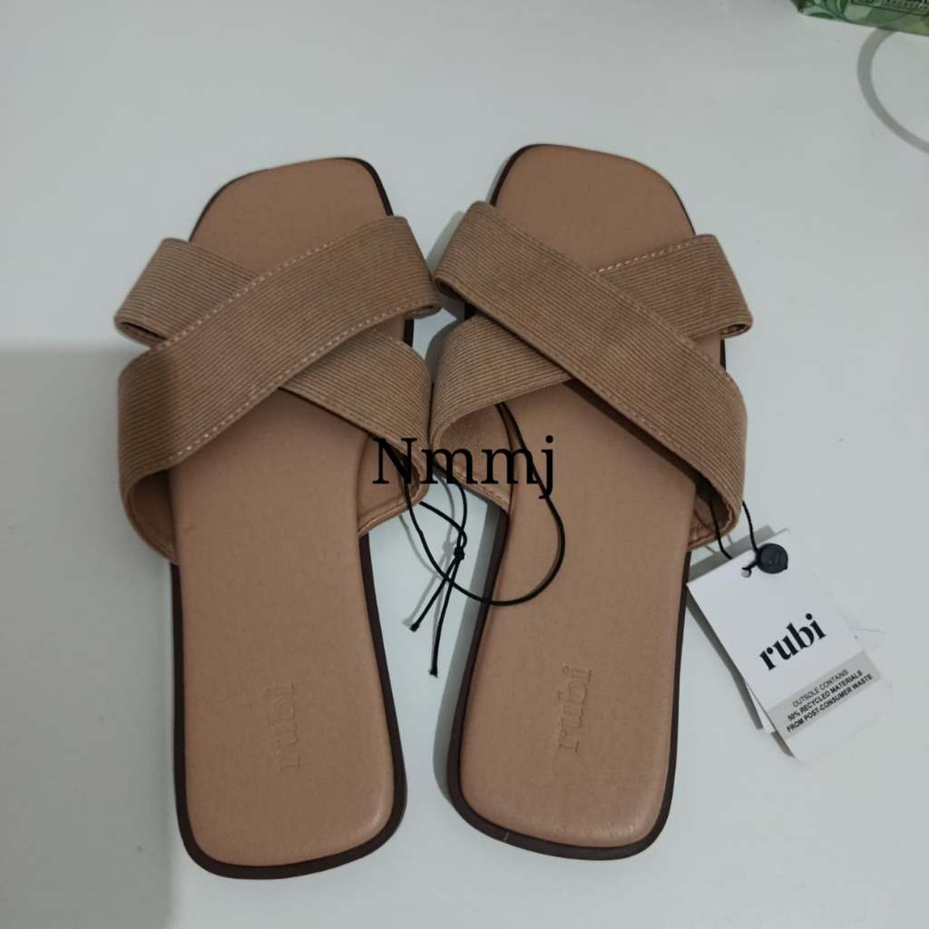 RUBI CLOVERY CROSSOVER SLIDE - CAMEL CORD SIZE 40 | SANDAL RUBI